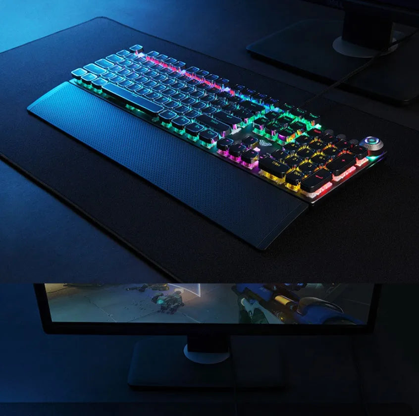 F2088 mechanical keyboard with 108 keys, wired USB, detachable hand rest, black colour