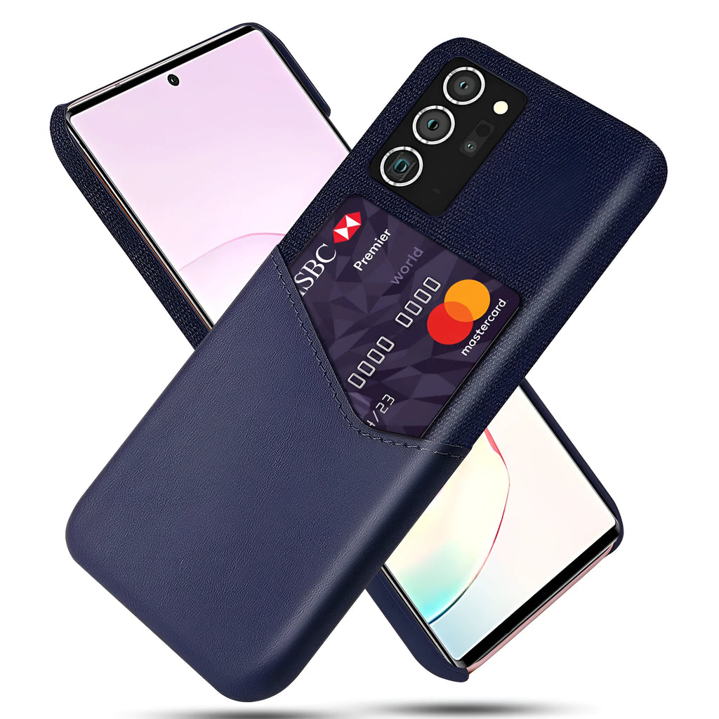 Samsung phone case with calf pattern cloth design and leather finish in black, orange, and blue colour options