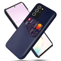 Samsung phone case with calf pattern cloth design and leather finish in black, orange, and blue colour options