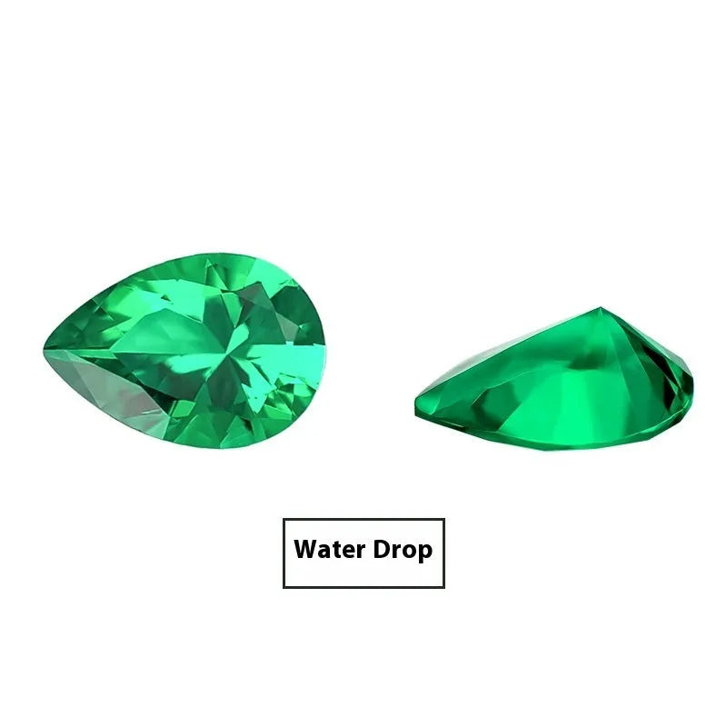 Loose cultivated emerald gemstone in Columbia green treasure colour on a white background.