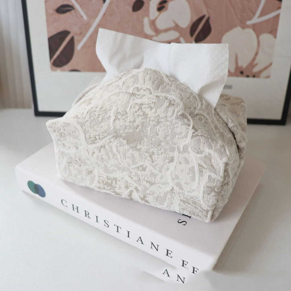 Chinese pastoral style cotton fabric tissue box with rose pattern
