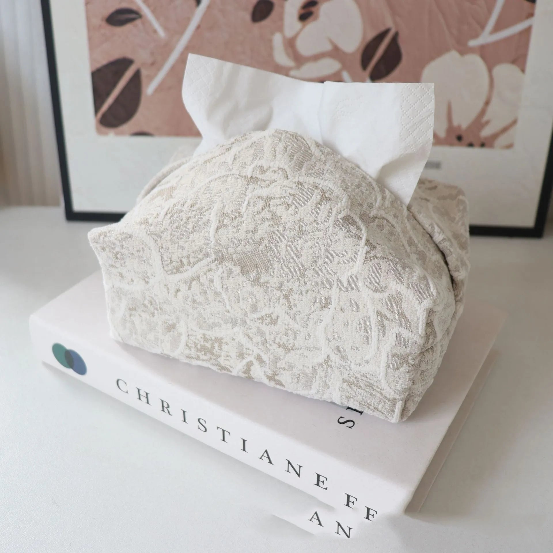 Chinese pastoral style cotton fabric tissue box with rose pattern