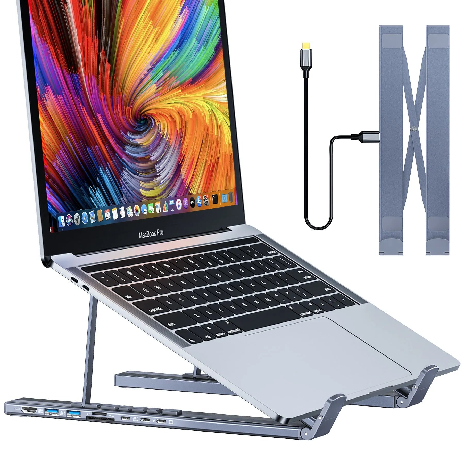 Aluminium alloy folding docking station laptop stand with multi-interface HDMI hub