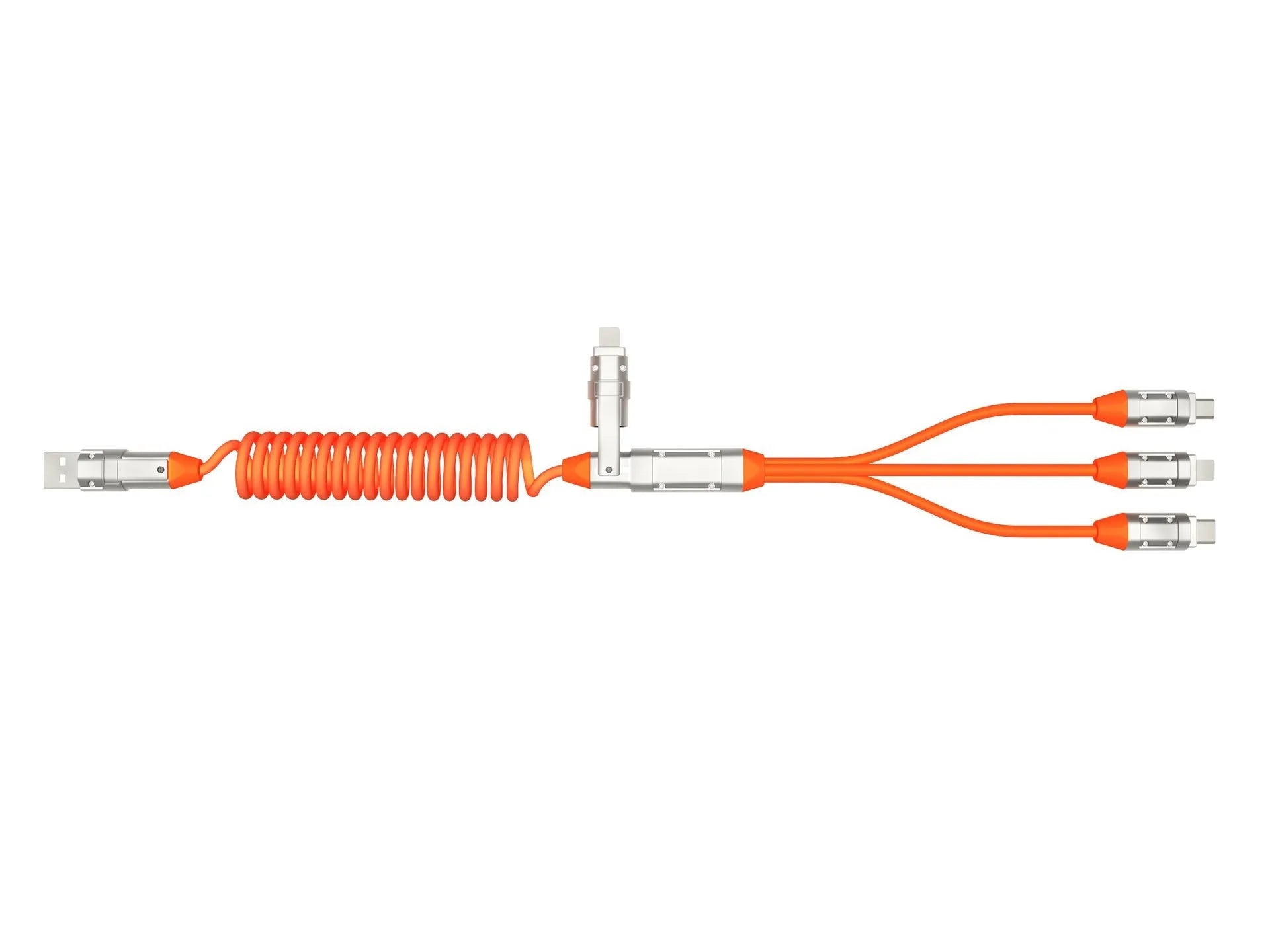 240W spring telescopic fast charge data cable with aluminium alloy body, Micro USB and Type C ports, 1m length