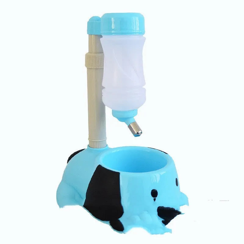 Adjustable height pet drinking bowl in plastic with rod lifting mechanism