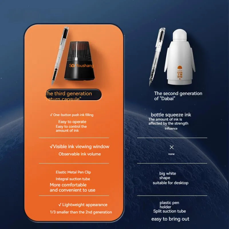 Student automatic suction pen set with 0.5mm and 0.38mm pen head options and separate ink feeder