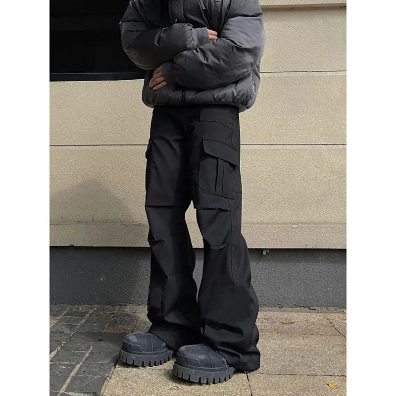 Black plaid men's trousers low waist elastic overalls polyester blend