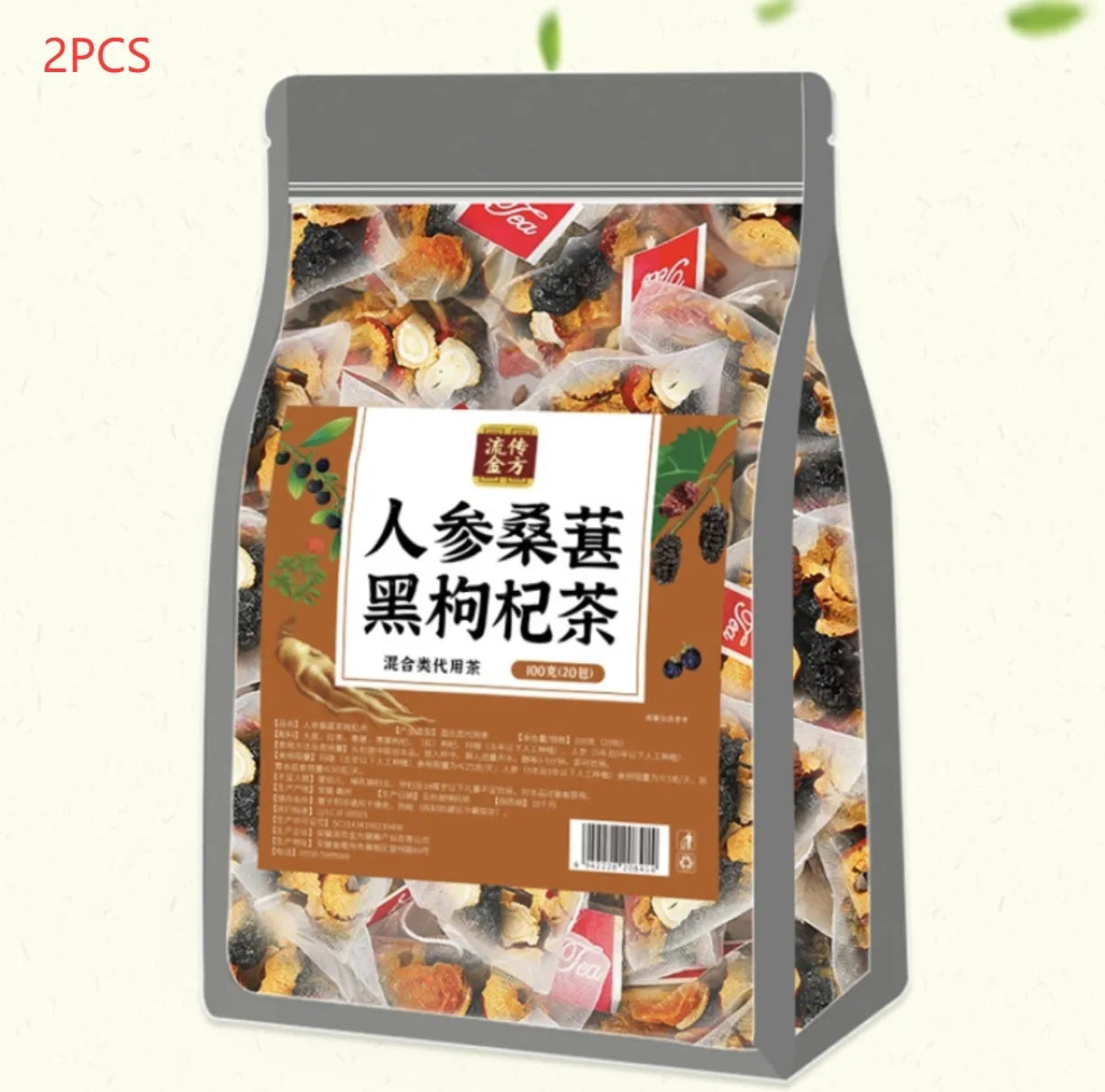 Ginseng black wolfberry tea with 40 individual 5g sachets totalling 200g
