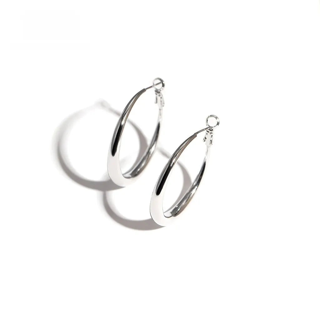 Silver needle big circle earrings high sense geometric platinum finish – 40mm size