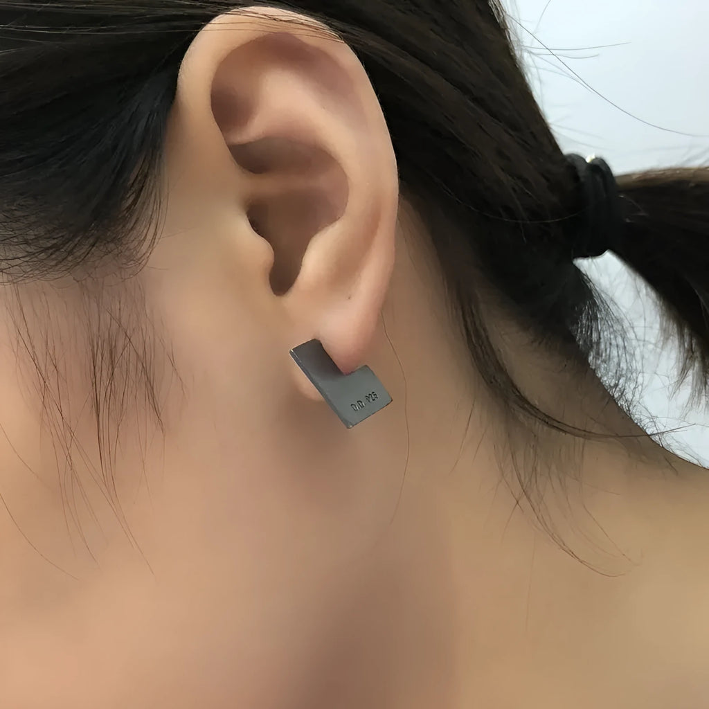 Oxidised black sterling silver square geometric earrings, 16mm size, minimalist design.