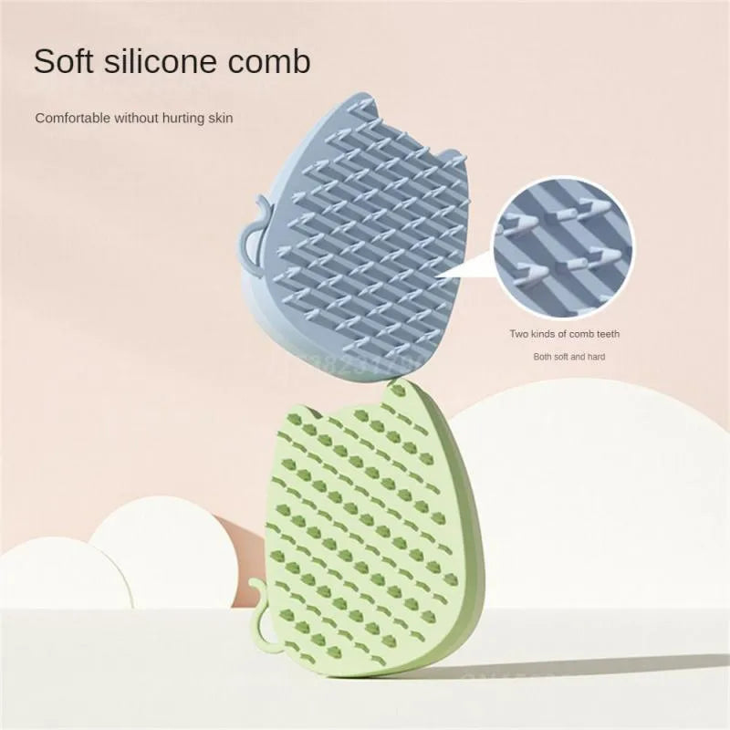 Brown silicone sponge pet grooming brush with dual comb teeth for cats and dogs