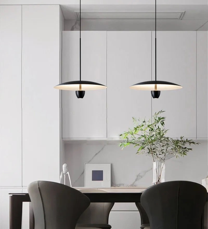 Black Nordic minimalist ceiling chandelier with warm white lighting