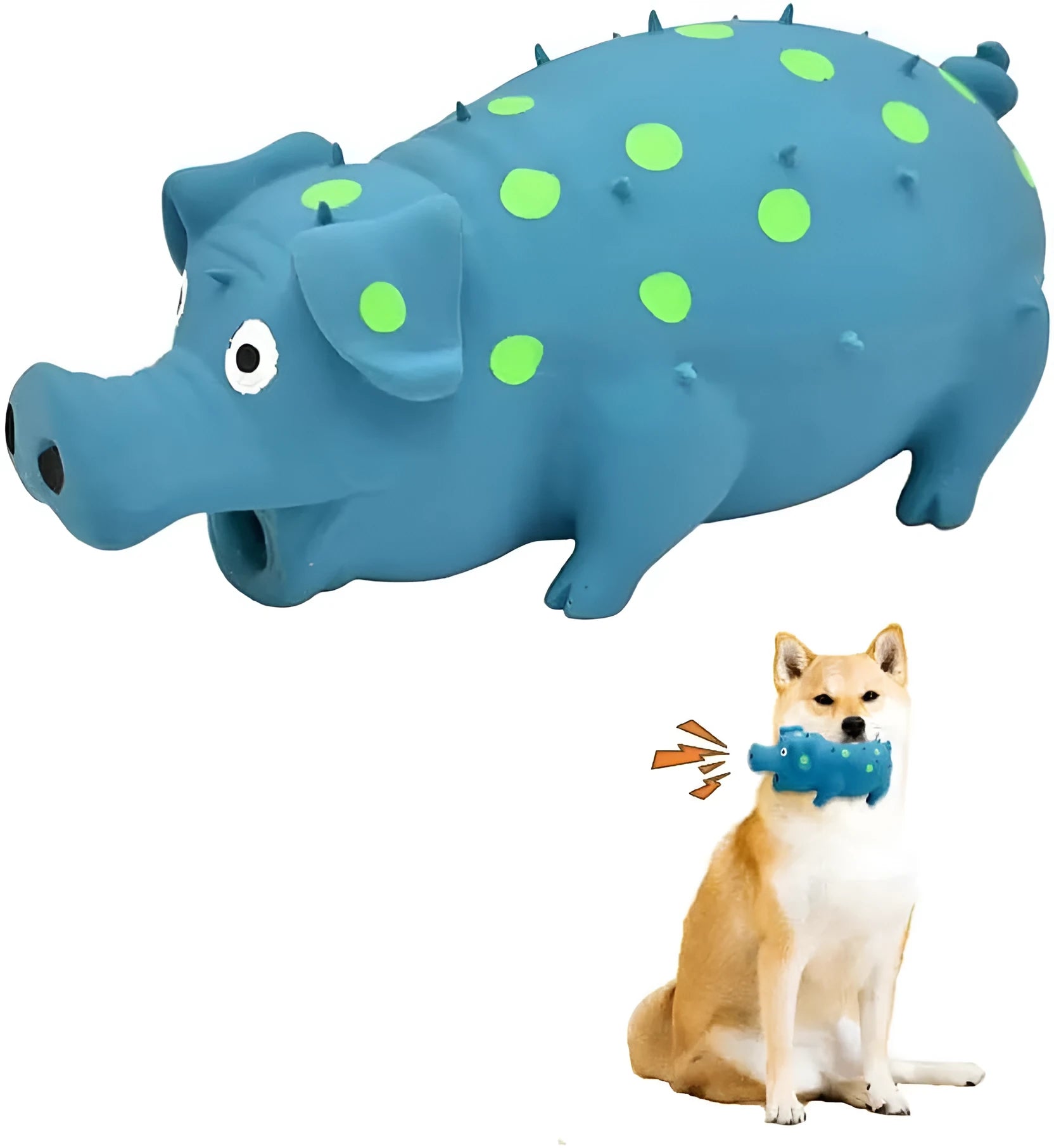 Pig-shaped latex dog chew toy with squeaker in assorted colours for aggressive chewers