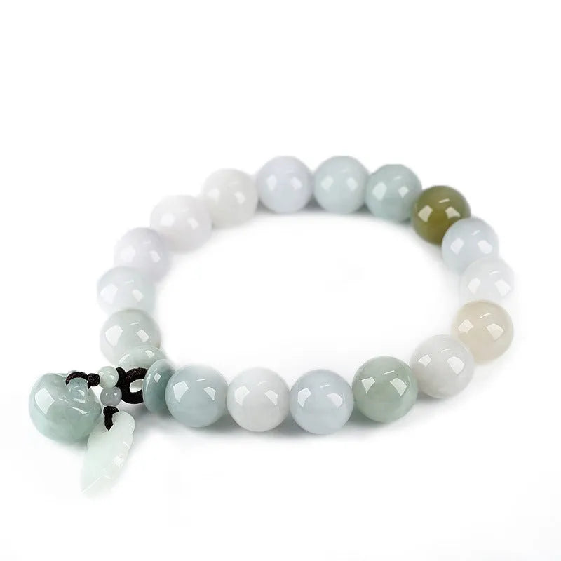Jade geometric bracelet with hanging Maitreya Buddha pendant in multiple colour options