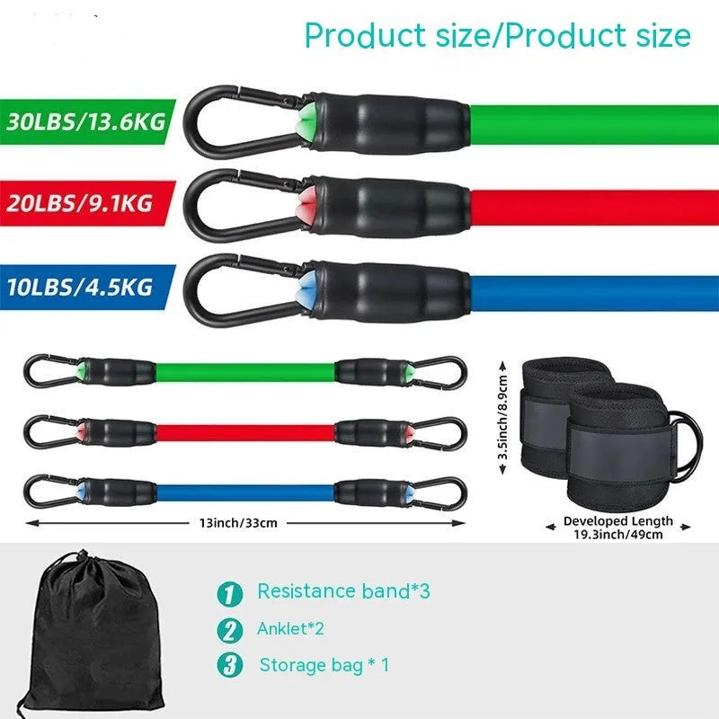 TPE yoga resistance band set in leg resistance band colour with ankle buckle and foot loops