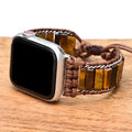 Men's textile watch strap with rectangular tiger eye stone chain, adjustable for 6.5-8.8cm wrists