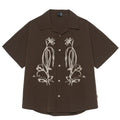 Brown coffee striped waterproof Cuban collar short sleeve shirt for mountain camping