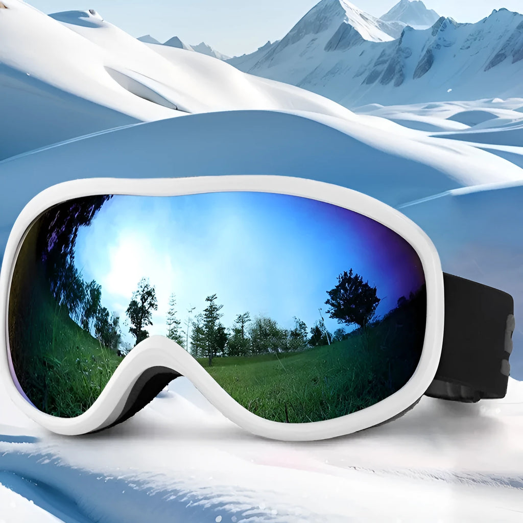 Men's and women's outdoor ski goggles with double layer TPU frame and anti-fog lens, 17cm x 9cm x 3.5cm, multiple colour options