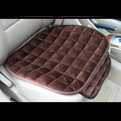 Checkered embroidered plush non-slip car seat cushion in beige with cotton fabric, three-piece set