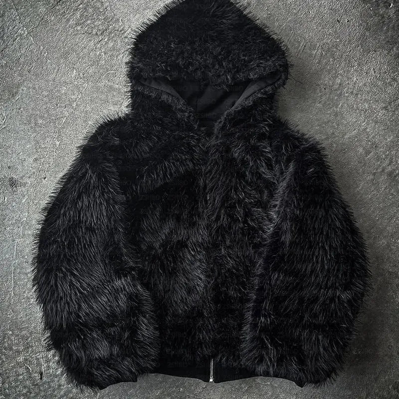 Unisex casual coat in black solid colour with loose baggy fit