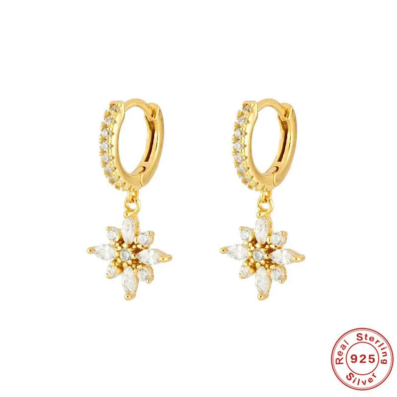 S925 sterling silver snowflake pendant earrings with cubic zirconia stones in geometric design