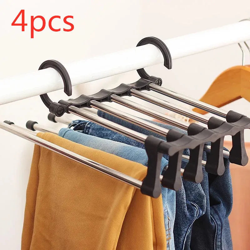 Telescopic folding stainless steel pants rack for wardrobe hanging trousers and scarves