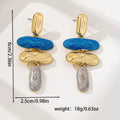 Geometry shaped stud earrings with multicolour electroplated finish on zinc alloy