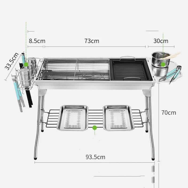 Stainless steel portable folding barbecue grill oven shown in natural colour