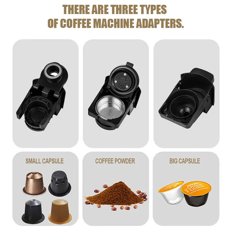 Black semi-automatic capsule coffee machine with 600ml capacity, 1450W heating, ABS body