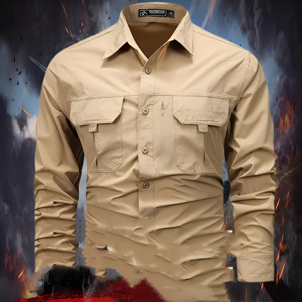 Retro workwear shirt for men, long-sleeved nylon overshirt in solid colour, loose fit
