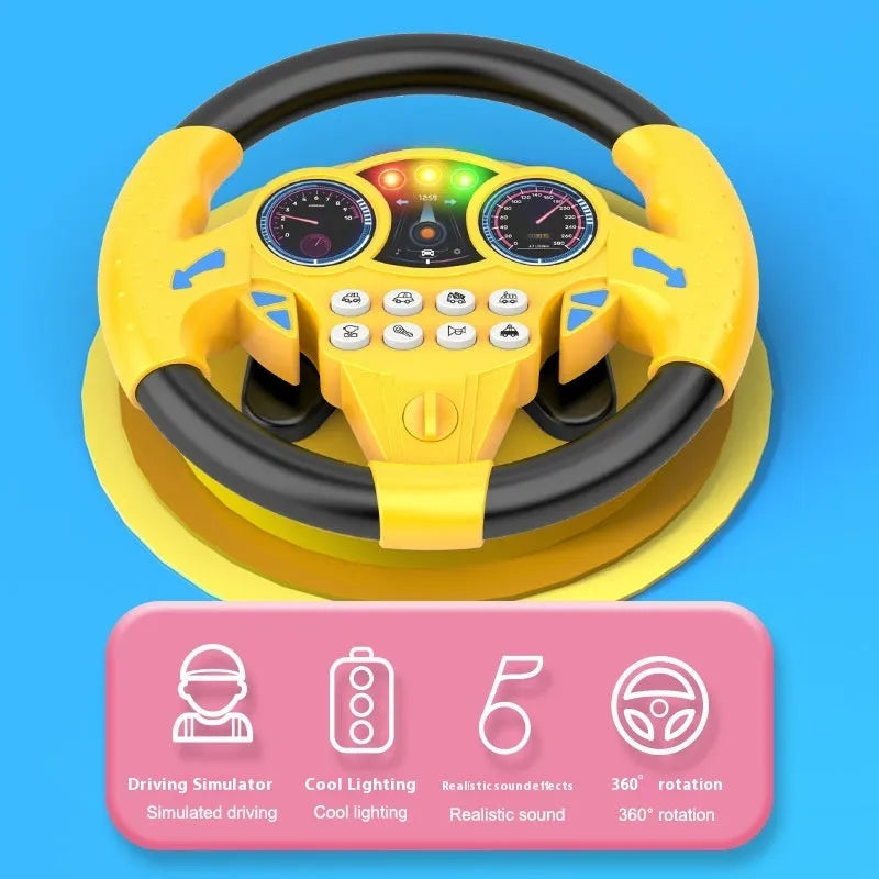 Pink plastic suction cup analog steering wheel toy with music buttons for children aged 4-6 years