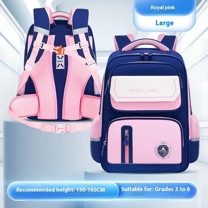 Children's spine protector backpack in blue, made of water-repellent Oxford cloth, size 38x30x15cm
