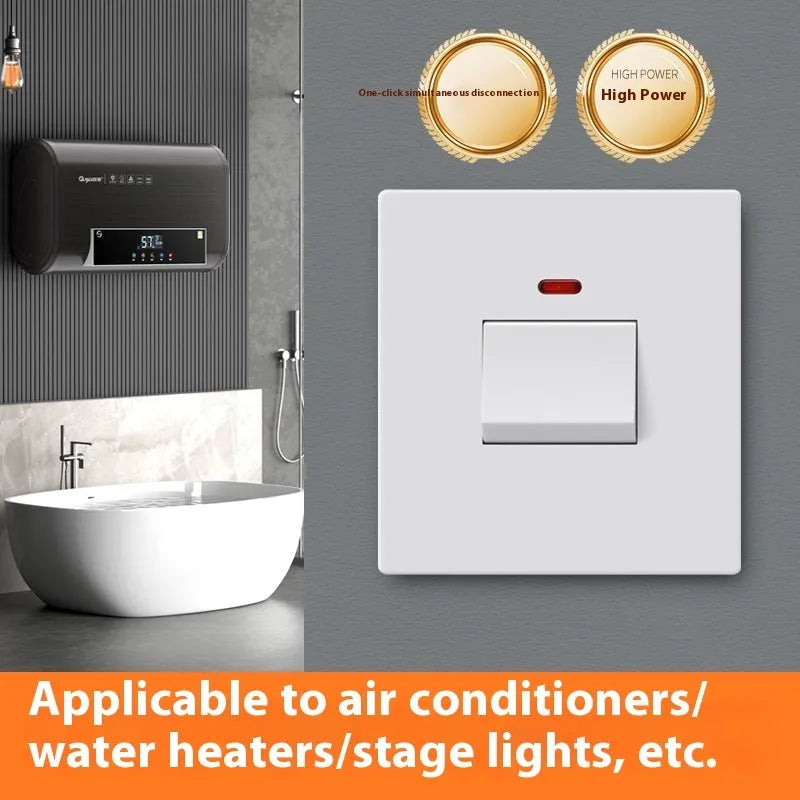 High current 3P switch with illuminated panel for water heaters and air conditioners in gold, grey or white