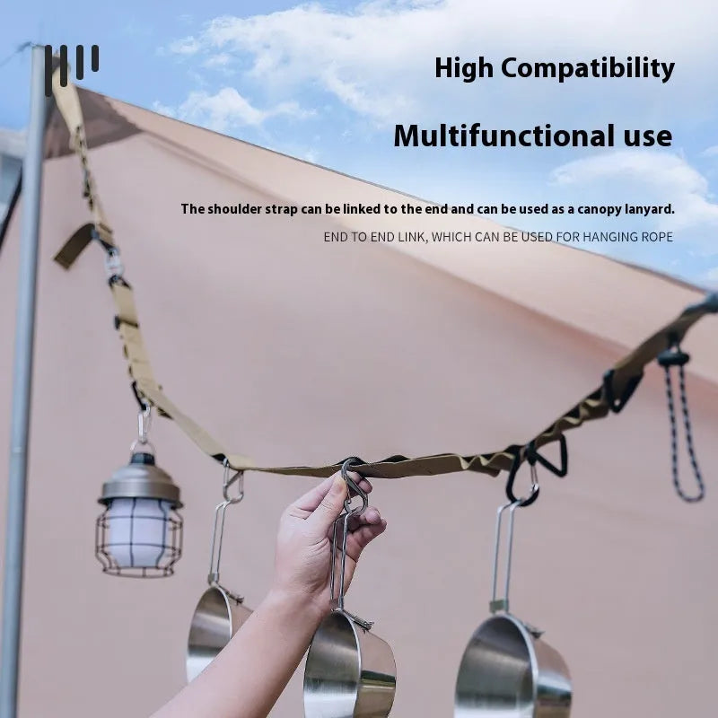 130cm outdoor hanging rope clothesline storage belt in black or khaki colour for camping and travel