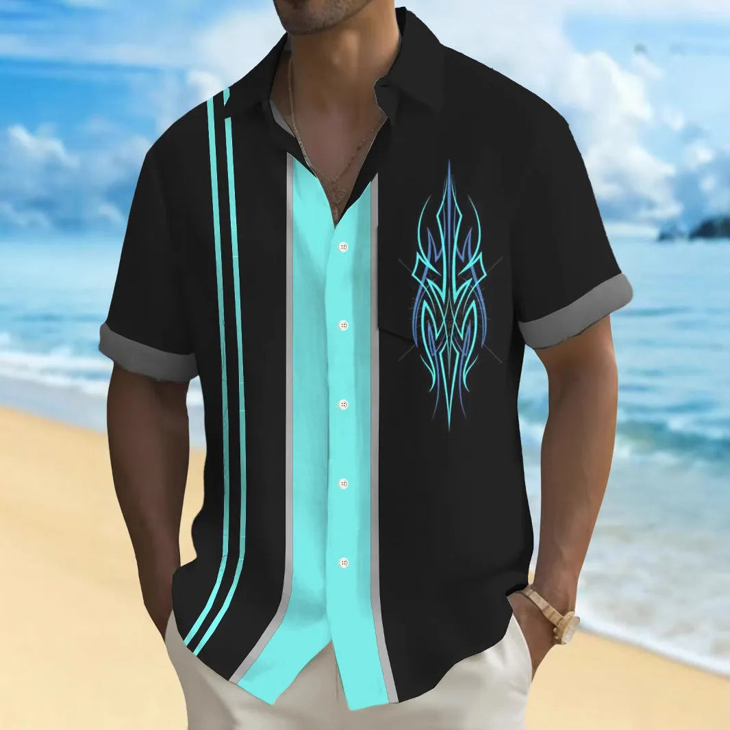 Multicolour printed loose fit men's casual shirt in cardigan style made from polyester fabric