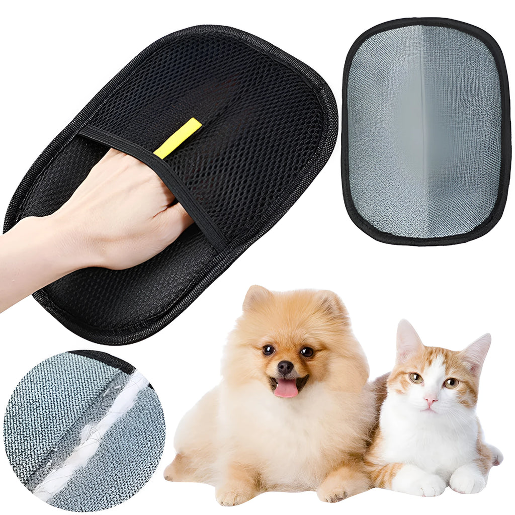 Black pet hair removal gloves with silicone bristles for dog cat rabbit grooming