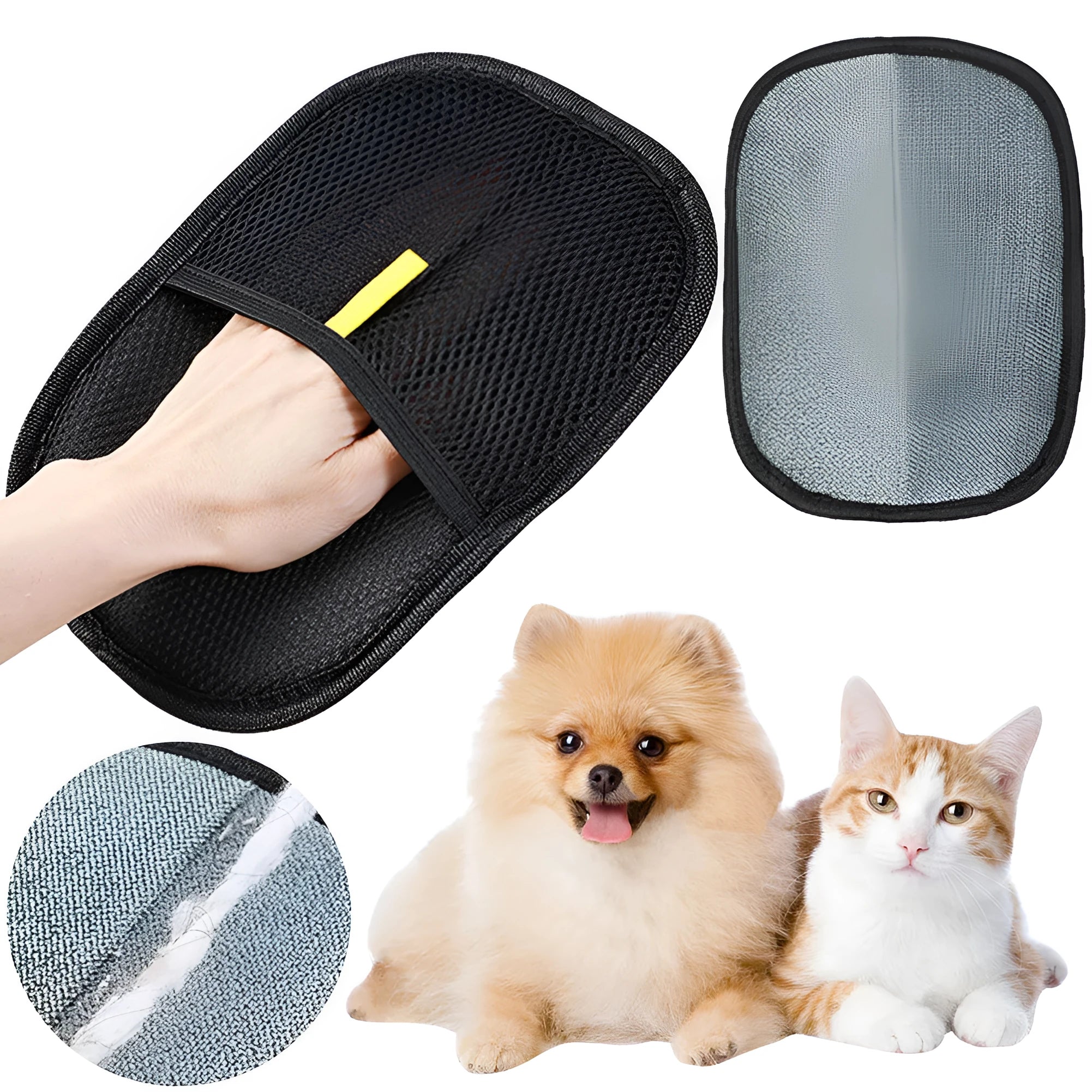 Black pet hair removal gloves with silicone bristles for dog cat rabbit grooming
