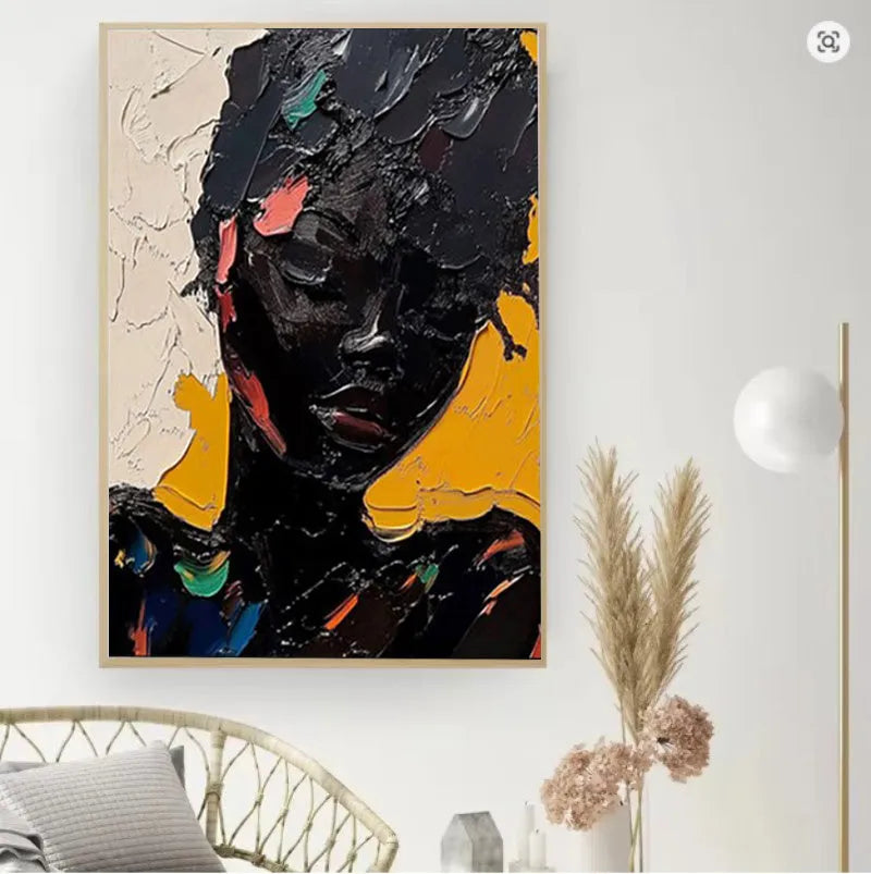 Hand-painted oil painting of African woman abstract graffiti street art on canvas