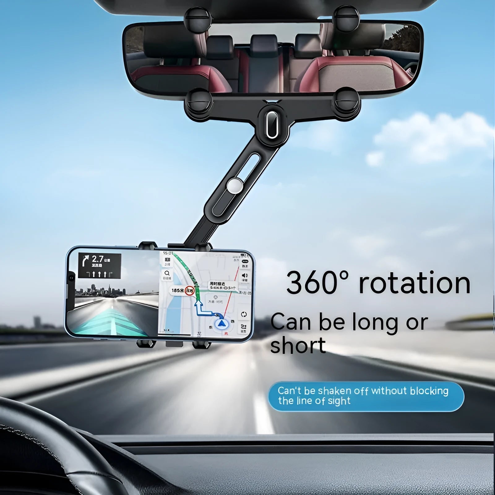 7th generation rear view mirror snap-on phone holder with retractable bracket for 4.0-7.0 inch smartphones
