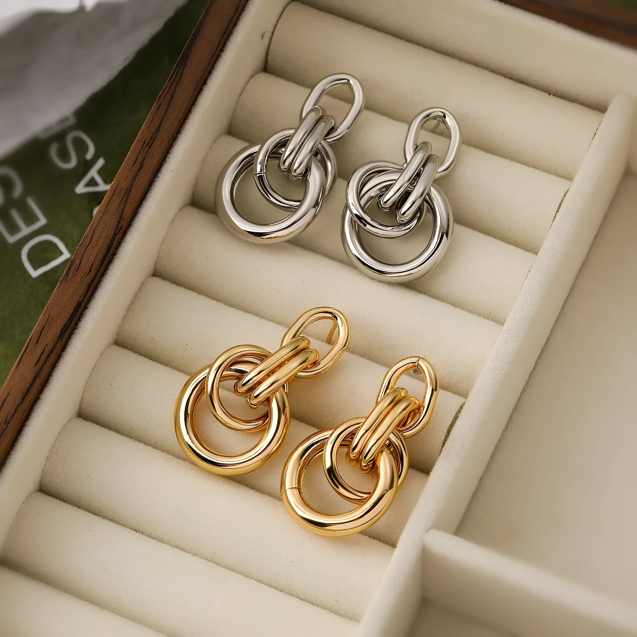Women's geometric copper earrings with gold colour finish and irregular shapes