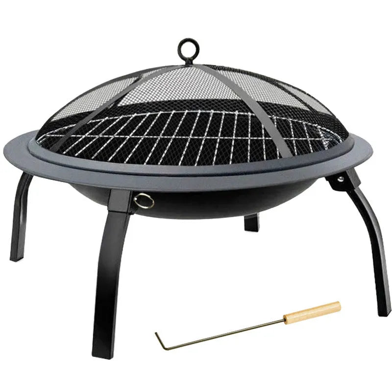 Folding charcoal BBQ grill with electrophoresis coating, standard size, on outdoor surface