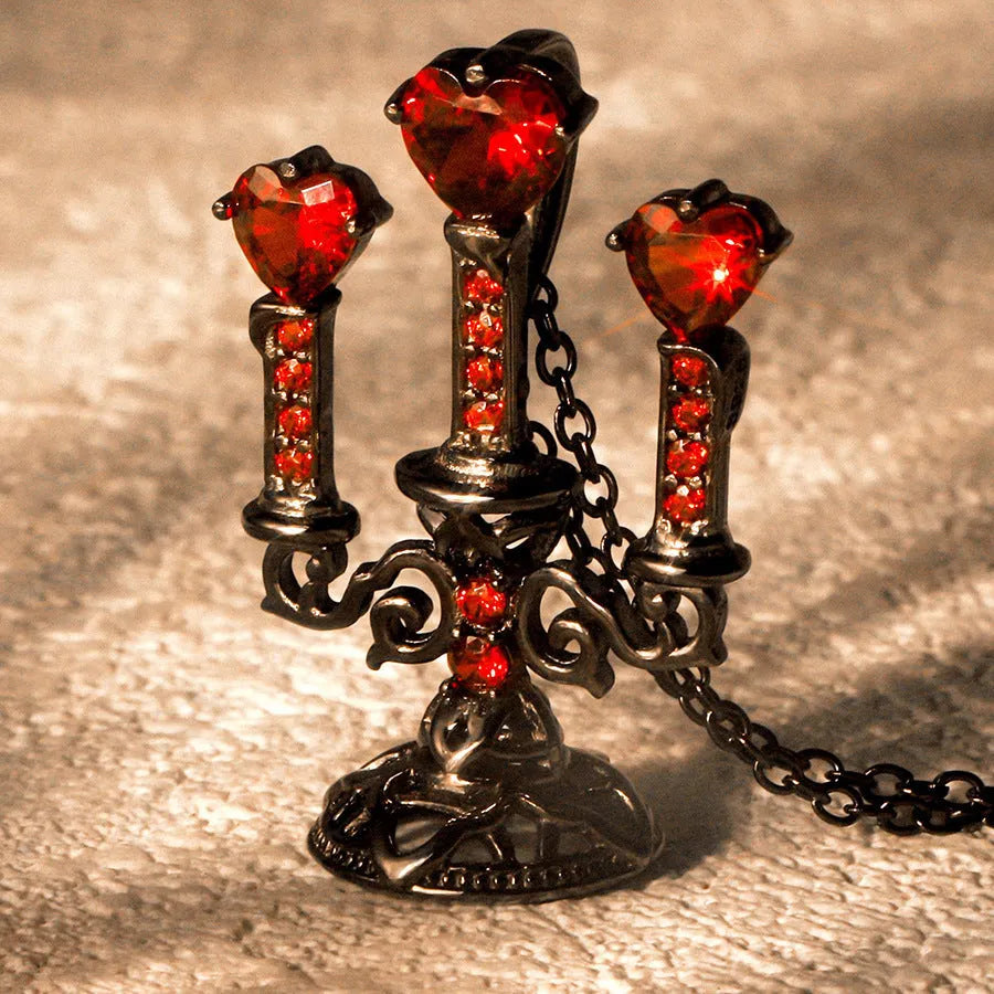 Gothic clavicle necklace with hollow candlestick pendant and cross chain in retro candlestick colour