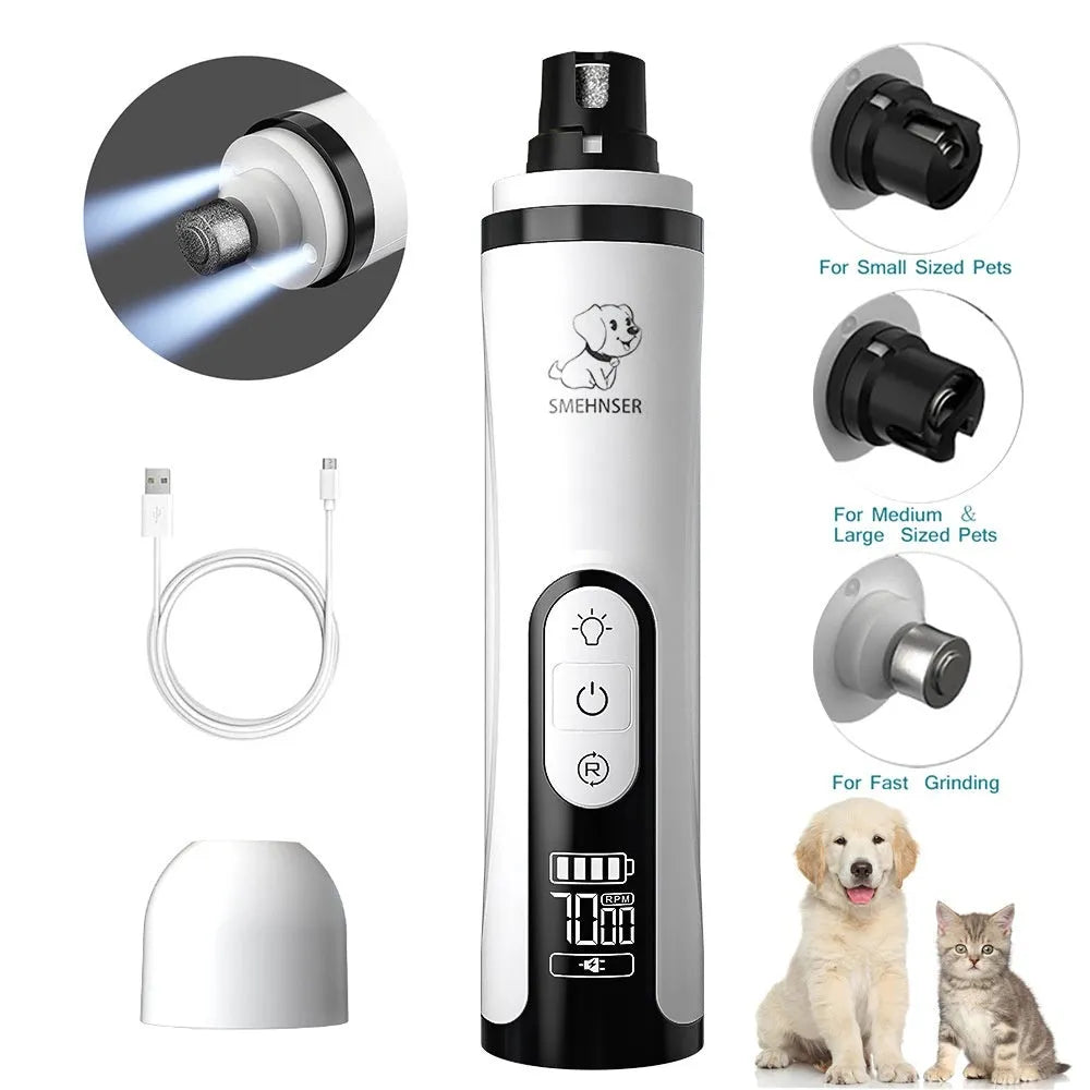 3-speed electric dog nail trimmer with LED display and dust collection system