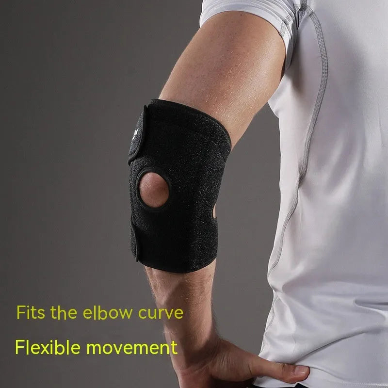 Black adjustable sports elbow guard for adult training and outdoor sports protection