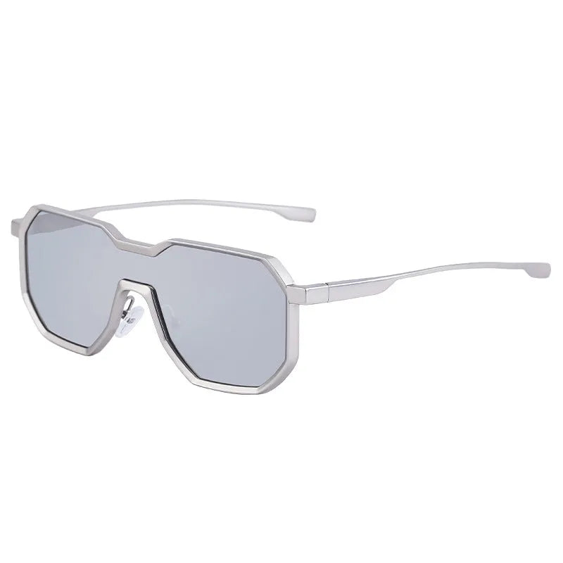 New One irregular punk sunglasses for men, matte silver frame