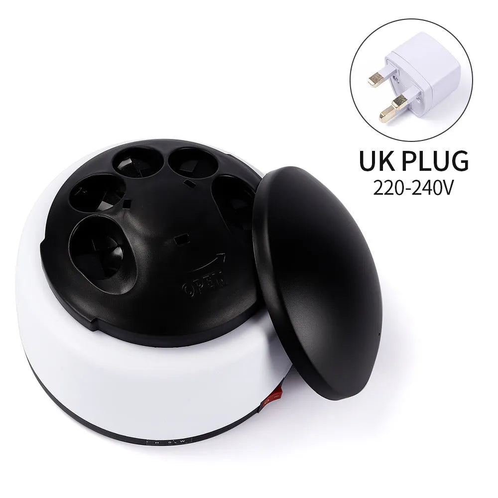 White electric steam nail polish remover machine on a flat surface measuring 16.5 x 16.5 x 11cm