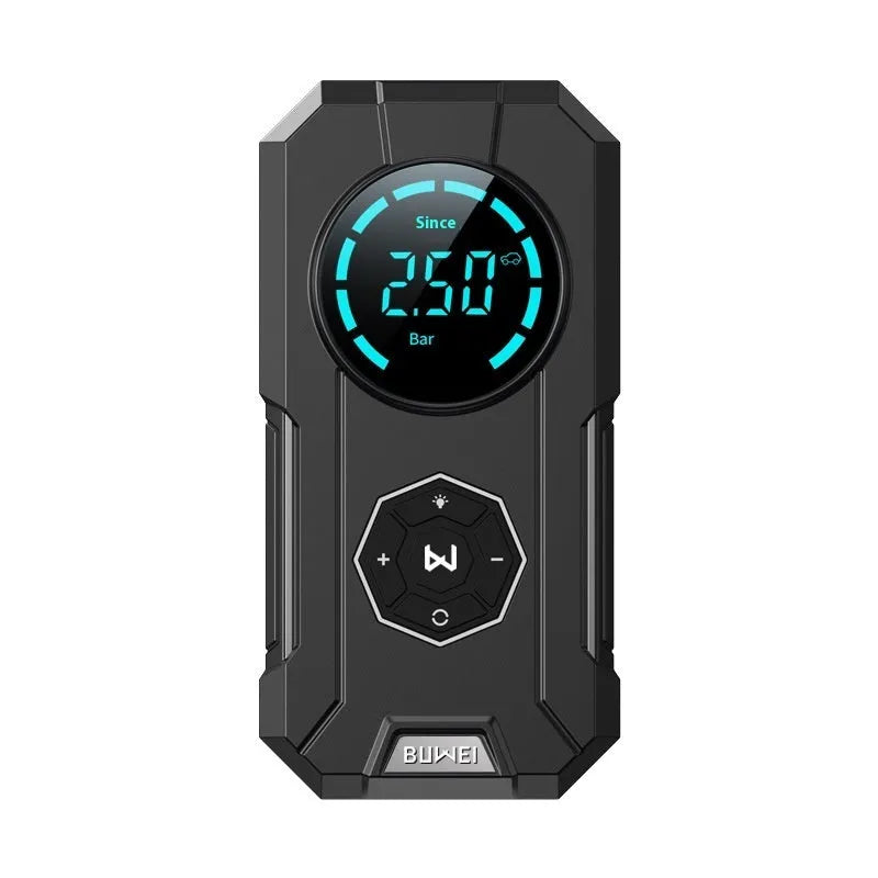 Car wireless portable air inflator with 80W power, ABS elastic paint finish, lighting, and USB charging