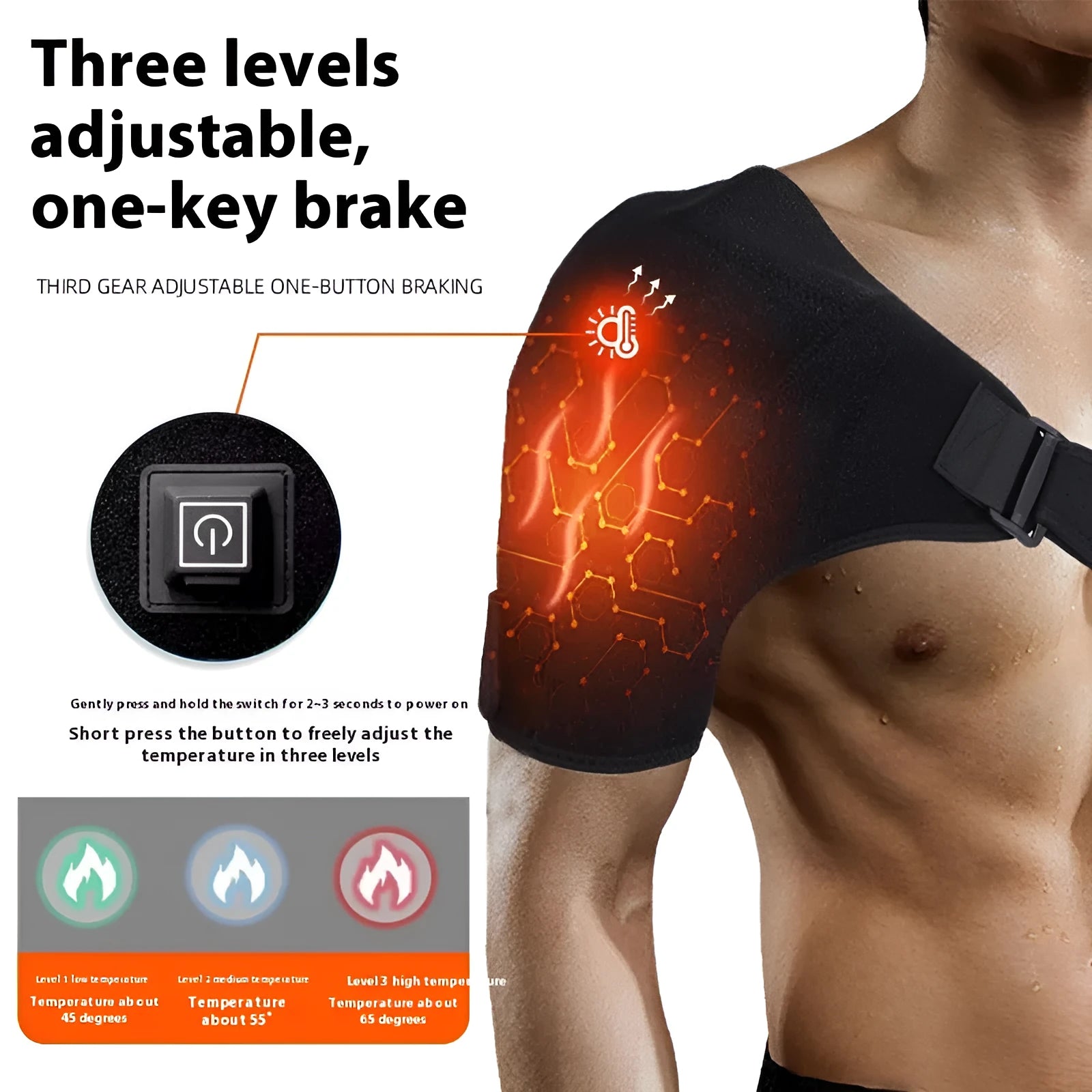 USB electric heating shoulder pad showing padded construction with USB cable connection