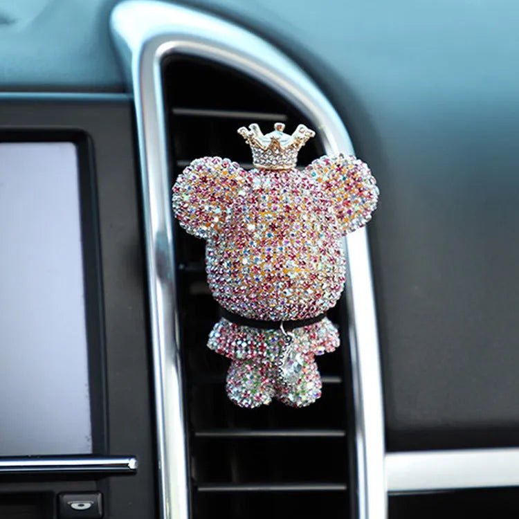 Creative rhinestone diamond-studded teddy bear perfume clip for car air outlet, black colour