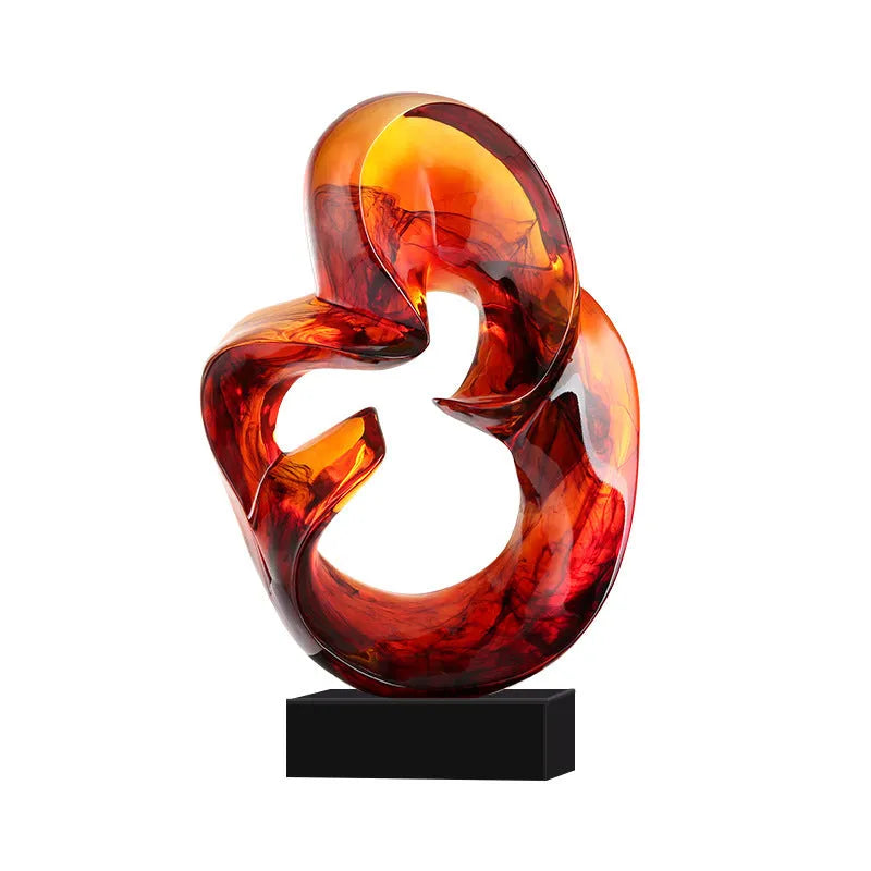 Transparent resin sculpture ornament in modern simplicity style showing orange red or blue colour options